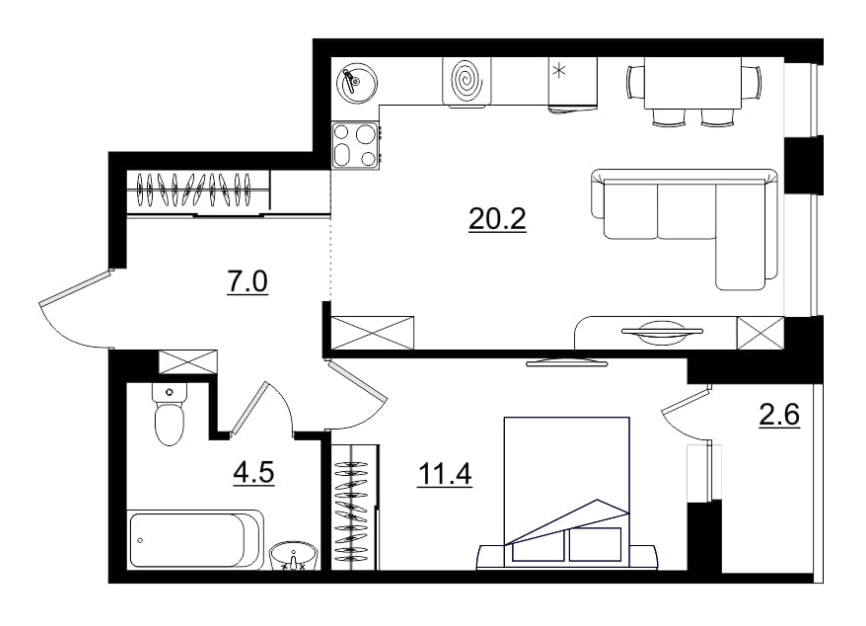 планировка квартиры 44 м2